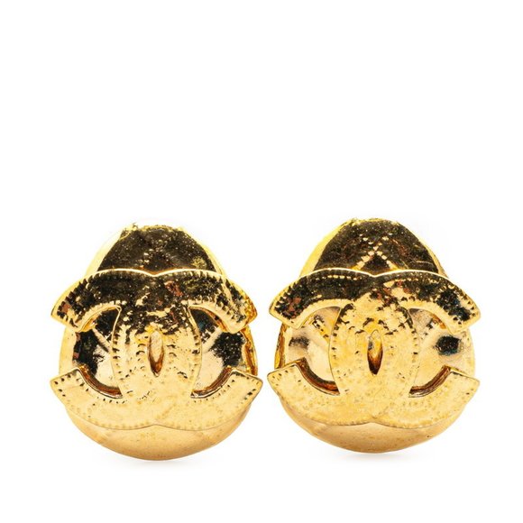 CHANEL Vintage Gold Logo Earrings - Picture 1 of 4